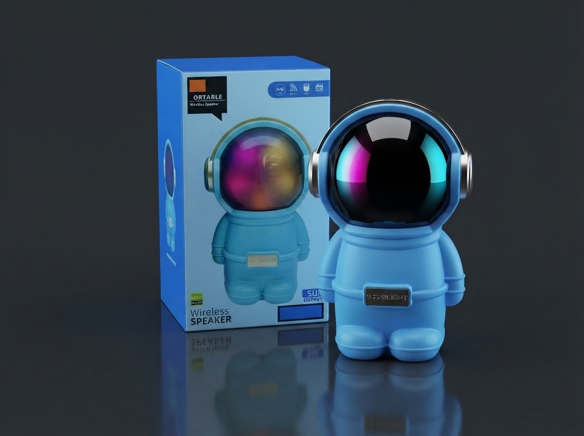 Astronaut Portable Bluetooth Speaker with RGB Galaxy Light Effect - Wireless, USB & TF Card Support, Cute Desk Decor Gift