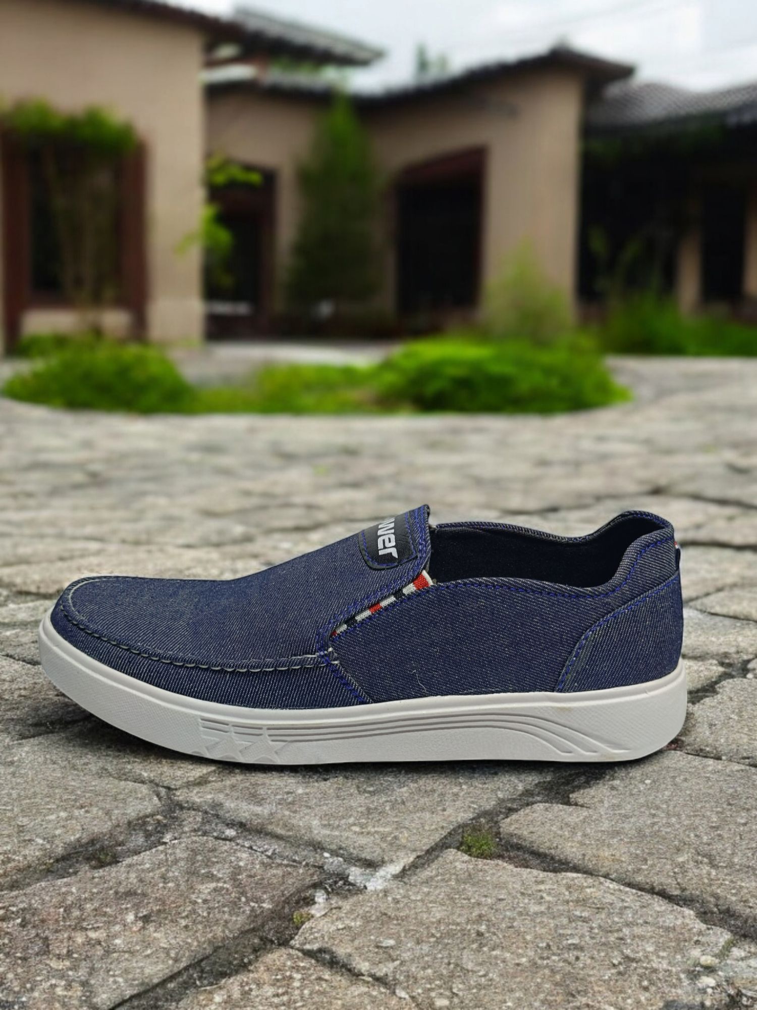 New Men's Denim Canvas Slip-On Sneakers - Comfortable Soft Sole Casual Shoes for Boys & Men