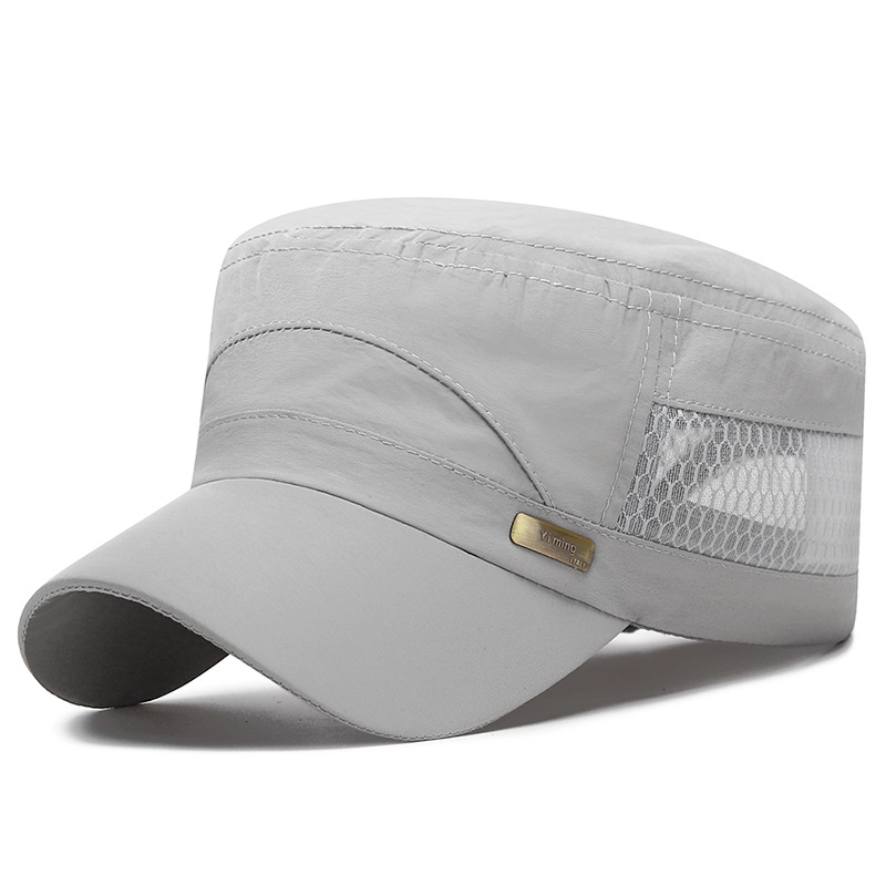 Men Summer Baseball Cap Breathable Adjustable Flat Top Sun Hat Outdoor Sports Hiking Cadet Fishing Cap