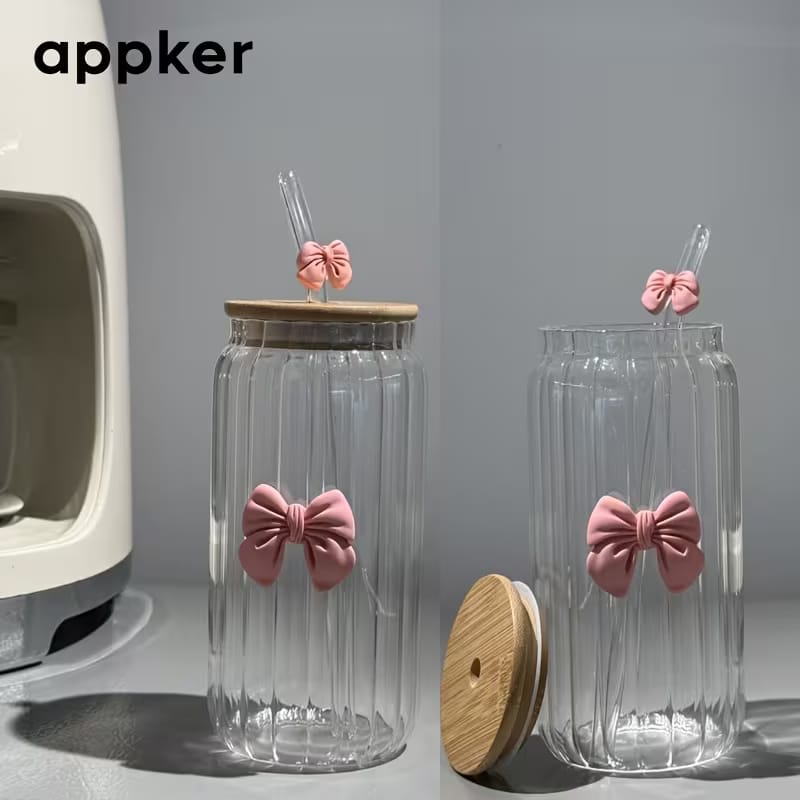 Bow Striped Glass Mug Set