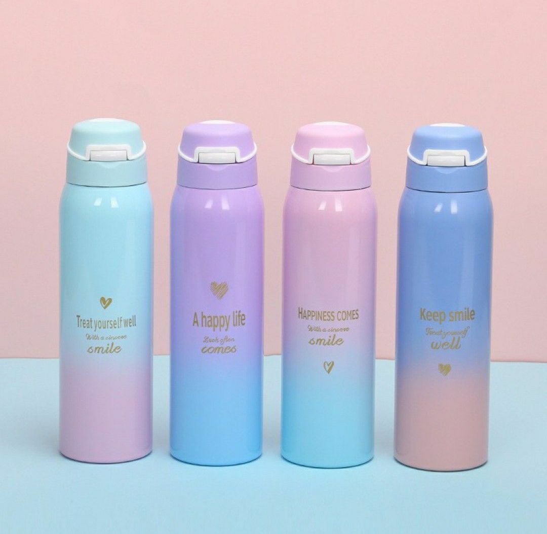 Best Beautiful Sports Water Bottles 500ML Sport Thermos Water Bottle Thermo Mug Stainless Steel Vacuum Flask Mug with Straw Insulation Cup Water Jug Drinking Bottle