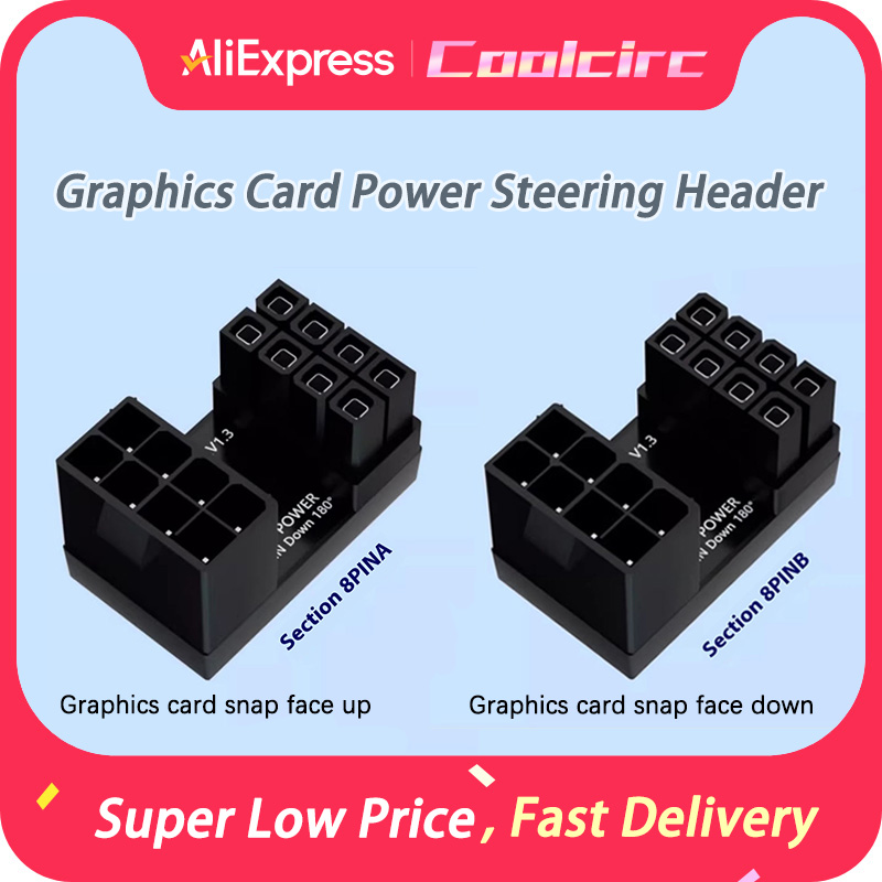 COOLCIRC 180° Rotating Elbow GPU PSU Steering PCI-E Graphics Card Power Supply Adapter Connector Rotating Wiring Artifact