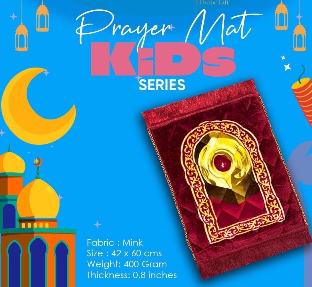 Soft Velvet Kids Prayer Mat 40x60 cm Polyester Embossed Janamaz Rug