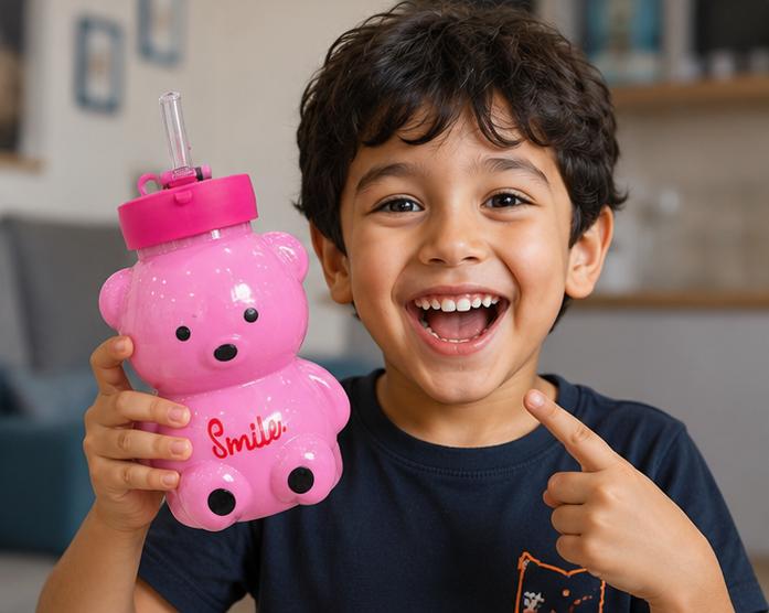 Premium Bear Shape Kids Water Bottle with Straw - 500ml BPA Free Leak-Proof Sippy Bottle