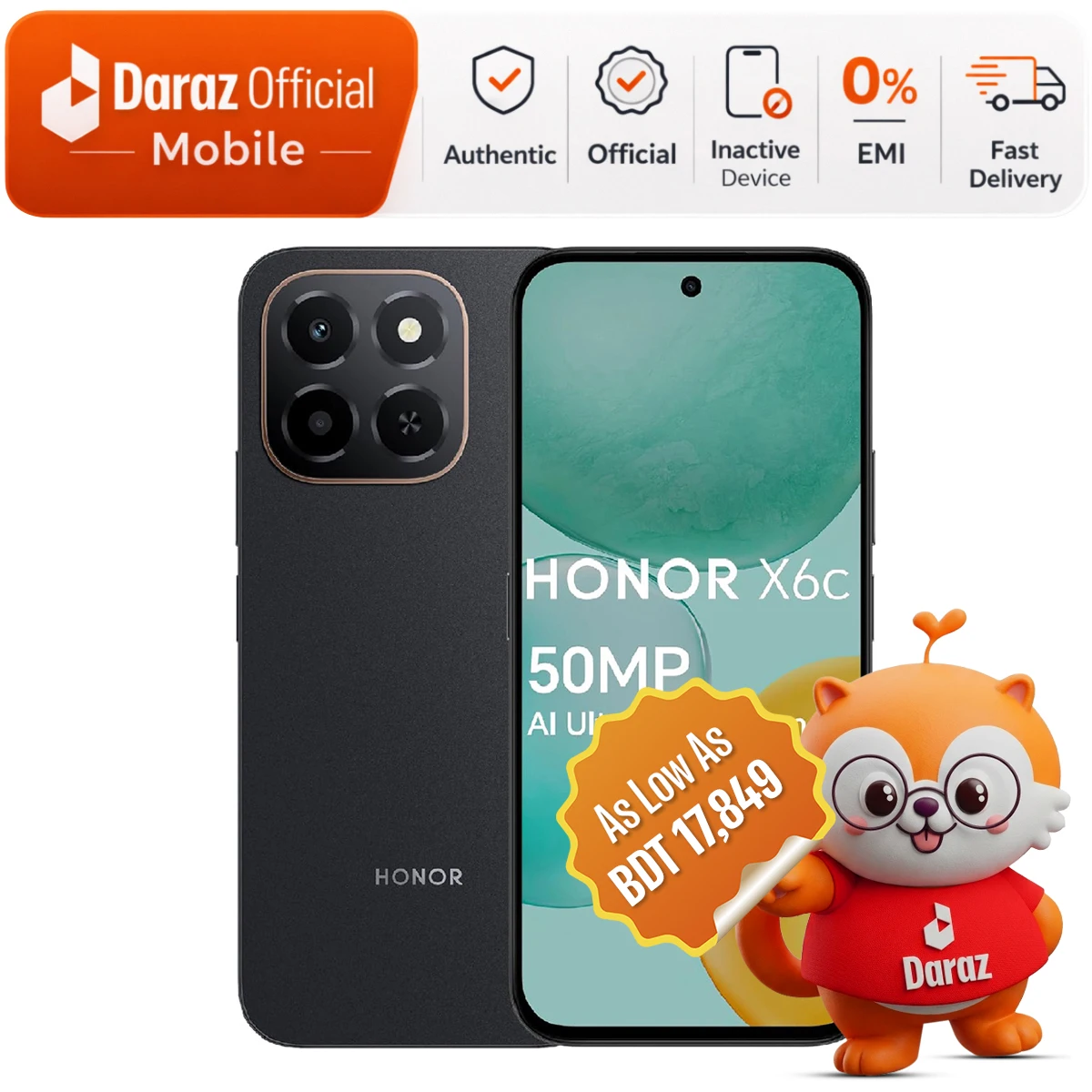 HONOR X6c 6/128GB | 5300mAh & 35W Large Battery | Official