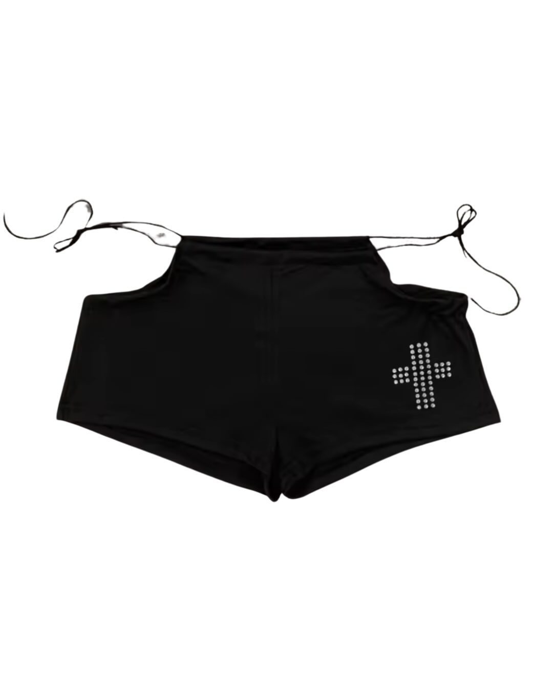 Streetwear Aesthetic Hot Pants Women White Cross Print Side Tie Low Rise Micro Shorts 2026