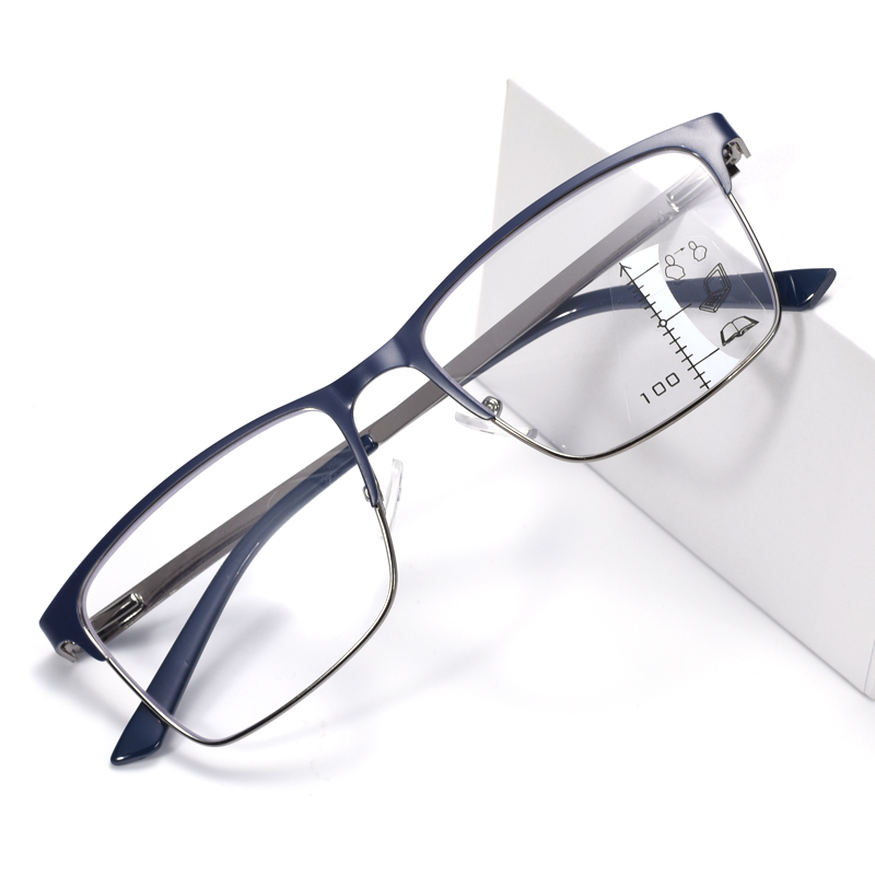 Blue Frame Progressive Reading Glasses Multifocal Eyeglasses Men Women Anti Blue Ray For Computer Work Eyewear Frame +125+175+2