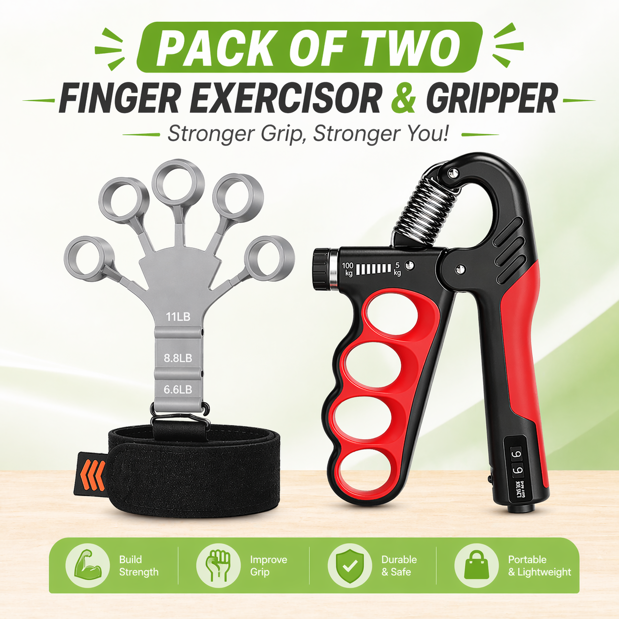Pack of 2 Counter hand strengthener 5-100kg and finger strengthener - forearm ring hand exercisers - silicone squeezer gripper for muscle strengthening training tool Denovo Mart