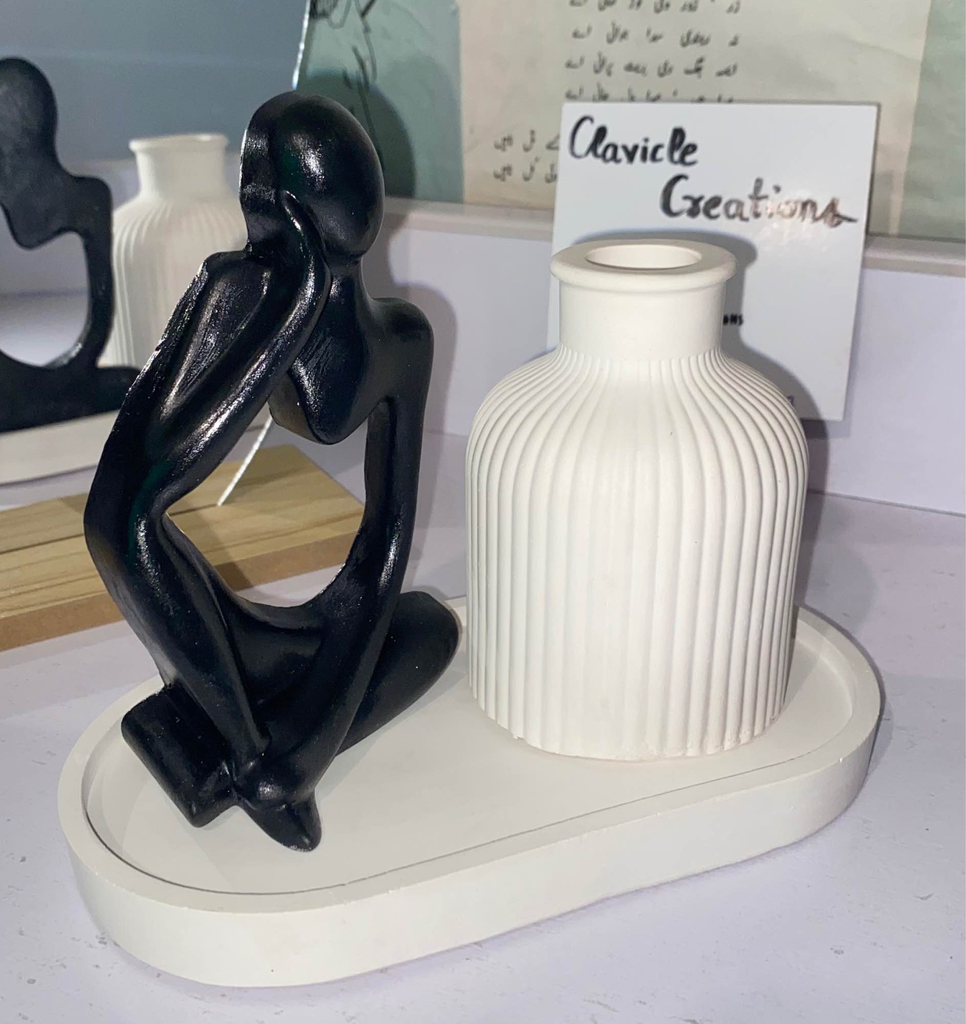 3pc set of Asthetic home decor Thinker statue, Trinket tray and mini bud vase | Storage and gift set