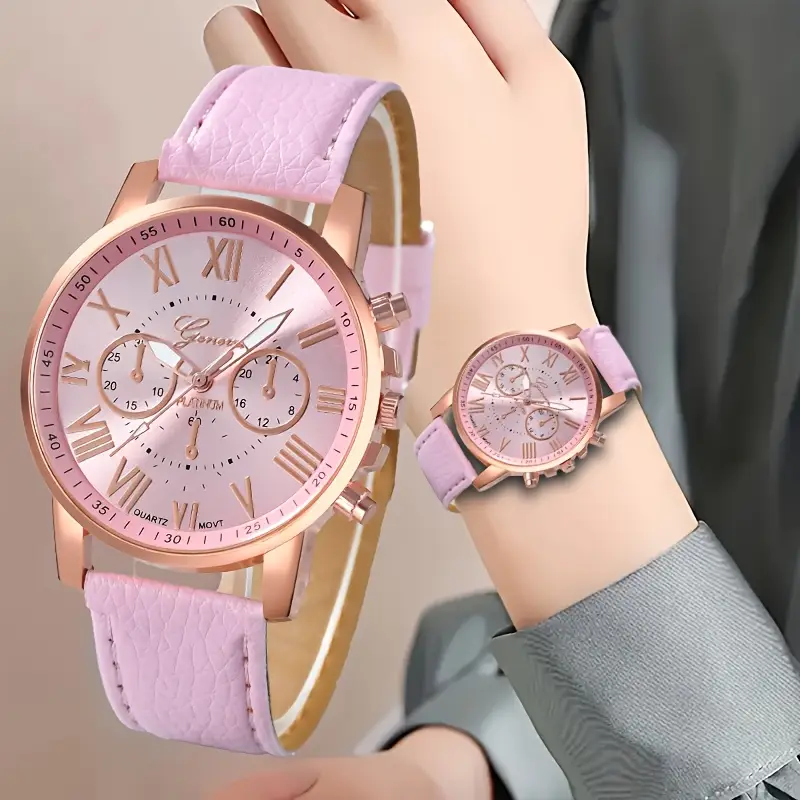 Women’s Stylish Quartz Wrist Watch – Elegant Dial Watch with Leather & Silicone Strap for Daily & Casual Wear