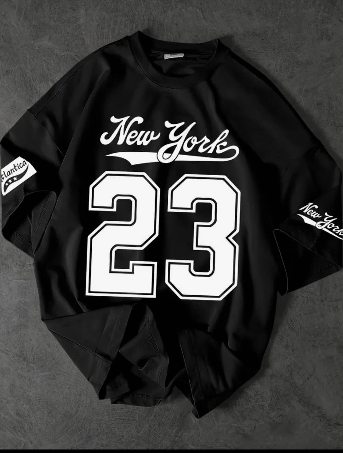 Premium Oversized T-Shirt for Men - Black New York 23 Varsity Print - Hip Hop Streetwear Cotton Tee