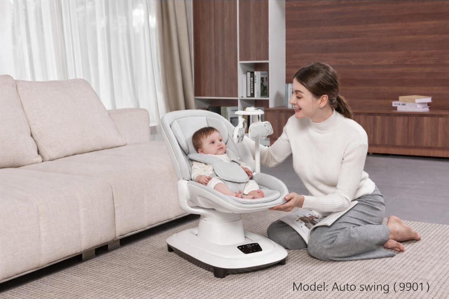 Electric Baby Cradle Bassinet Swing Seat with Bluetooth & Remote Control