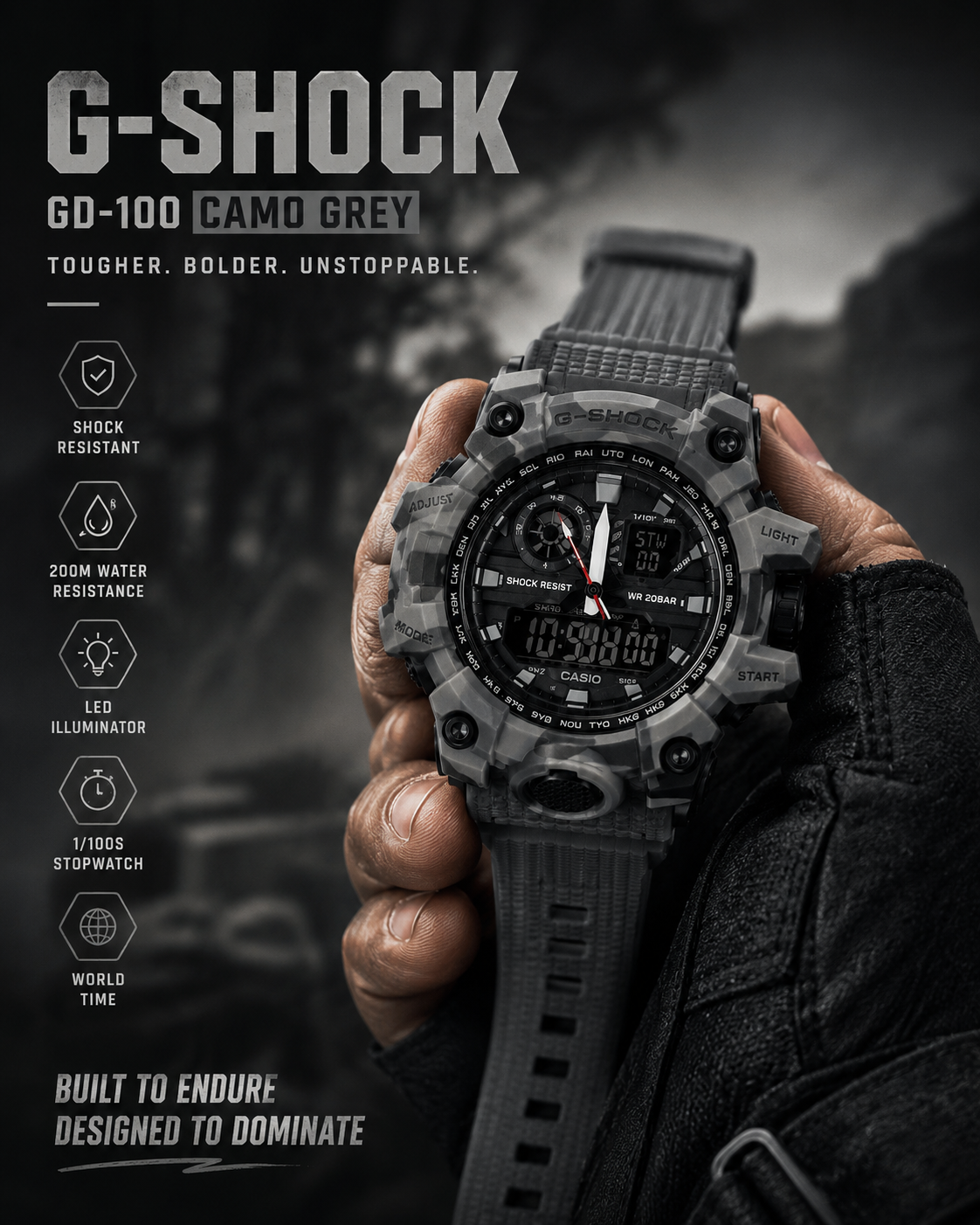 Men’s Sports Watch – Analog Digital Dual Display – Shock Resistant Military Outdoor Wrist Watch
