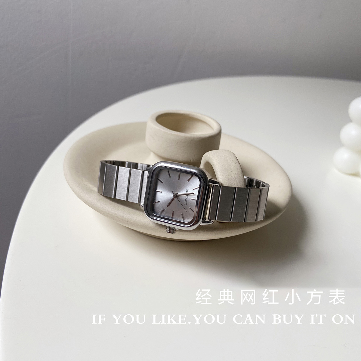Women’s Minimalist Square Quartz Watch with Stainless Steel Expansion Band
