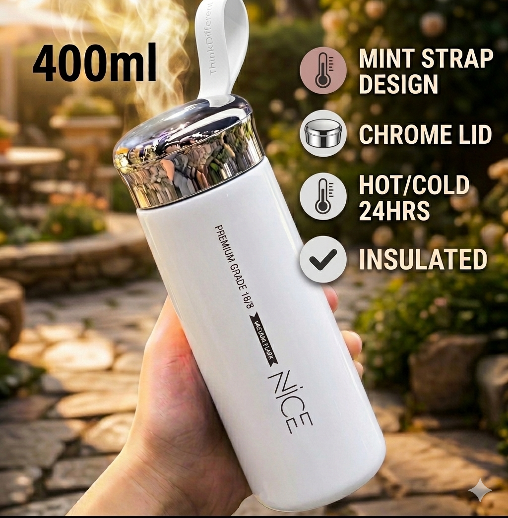 NICE Stainless Steel Hydration Bottle 400ml with Spill-Resistant Flip Lid for Outdoor & Office Use