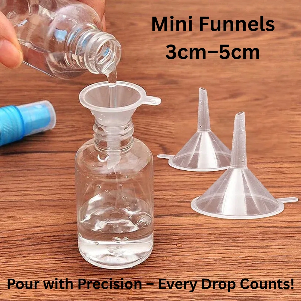 Plastic Funnel mini 3cm 5cm, 1 to 6 Pcs  Small Size Funnel For Oil, Perfume, Spices, Powder Filling – Lab-Safe Funnels for Transferring Chemicals, Acids, Solvents, Samples, Buffer & DIY Use