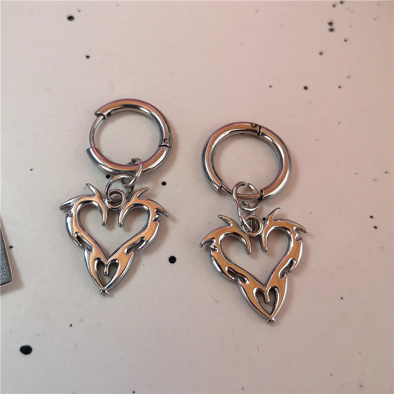 Y2K Punk Safety Pin Tooth Star Heart Spiral Charm Hoop Earrings Set Silver Tone Earrings for Women E-girl Grunge Aesthetic