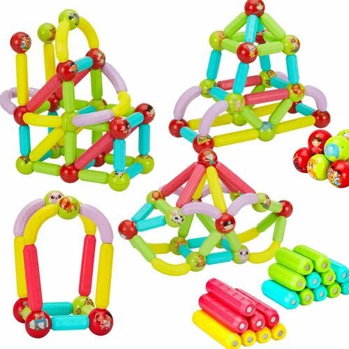 64 Pes Magnetic Blocks Set Toy Magnetic Bar Constructor Building Blocks Montessori Educational Kids Toys For Children Early Educational Toys Set, Magnetic Building Sticks Kit Kids Gift for Age 3+, Recreational Building Sticks Block Set