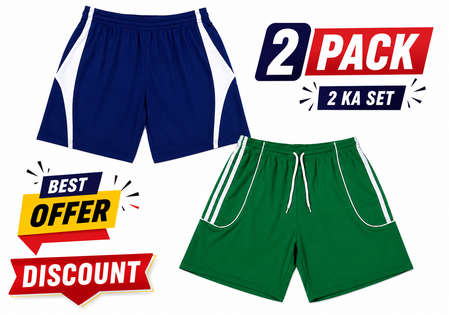 Summer 2 Pack Jersey Sports Shorts for Men & Boys Casual Gym
