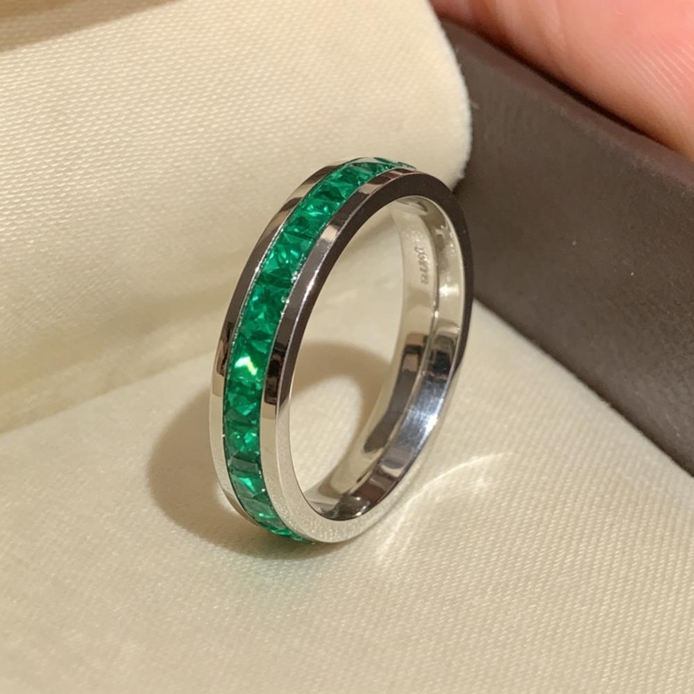 Small Square Green Rhinestone Stainless Steel Rings For Women Female Gold Silver Color Engagement Wedding Bands Party Jewelry