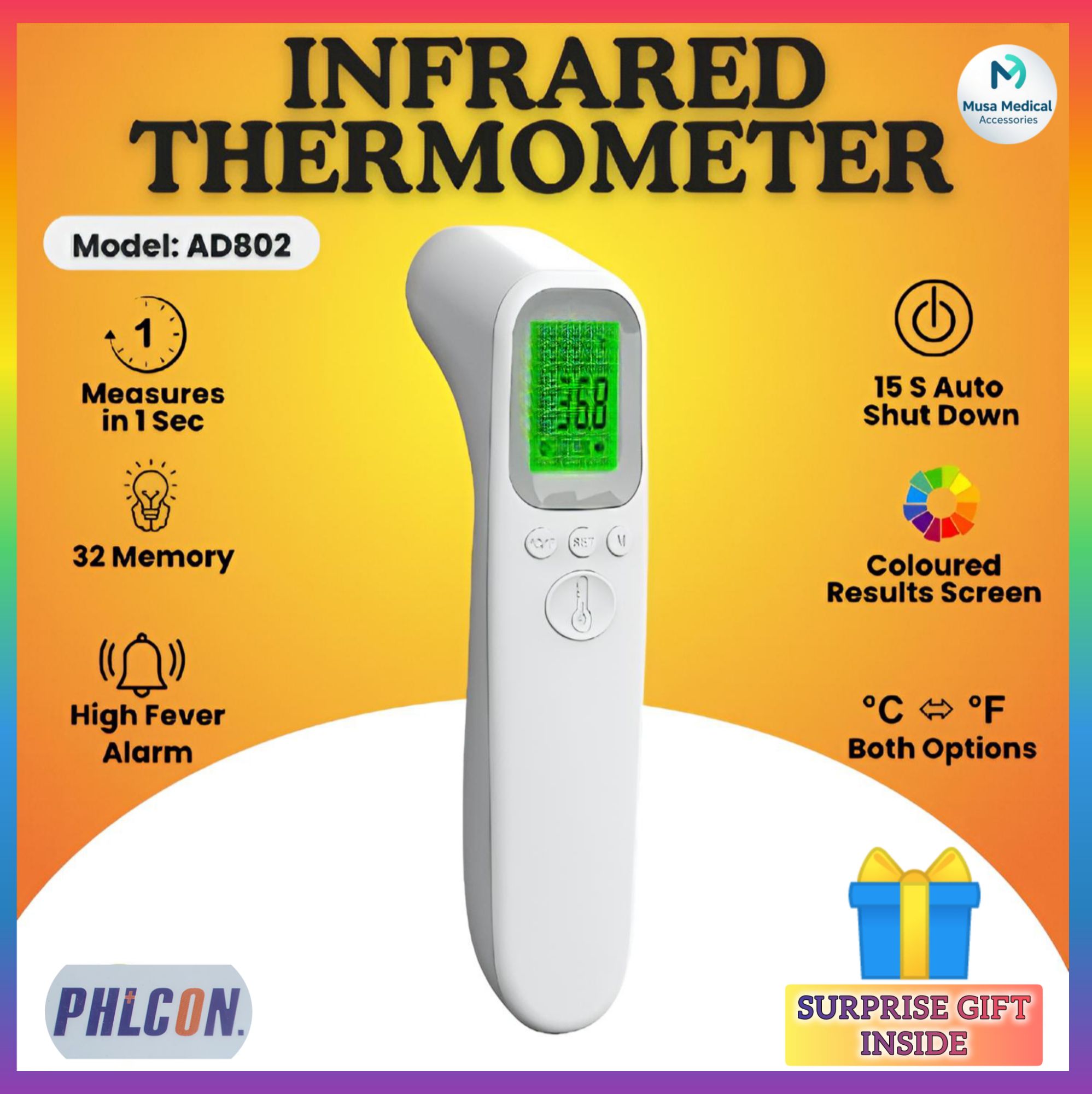 Infrared Digital Thermometer Gun | Non Contact Temperature Meter | Fast Fever Scanner for Baby Kids Adults | LCD Display Body Temperature Checker