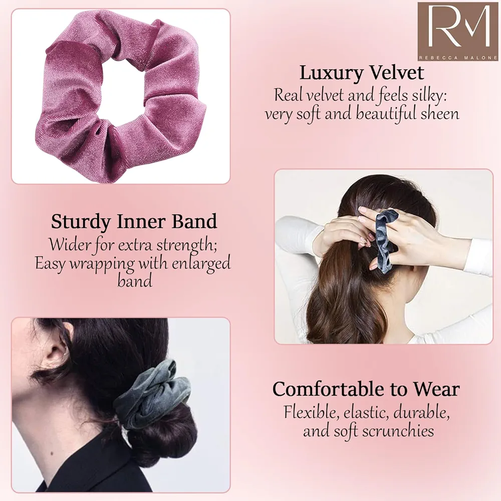 Set Of 6 & 12 Velvet Hair Scrunchies Soft Elastic Hair Bands For Girls And Women Stylish Ponytail Holders Korean Fashion Hair Styling Accessories Premium Quality Hair Ties Comfortable Hair Bands For Daily Wear Modern Stylish Hair Styling - 12 Velvet Scrunchies
