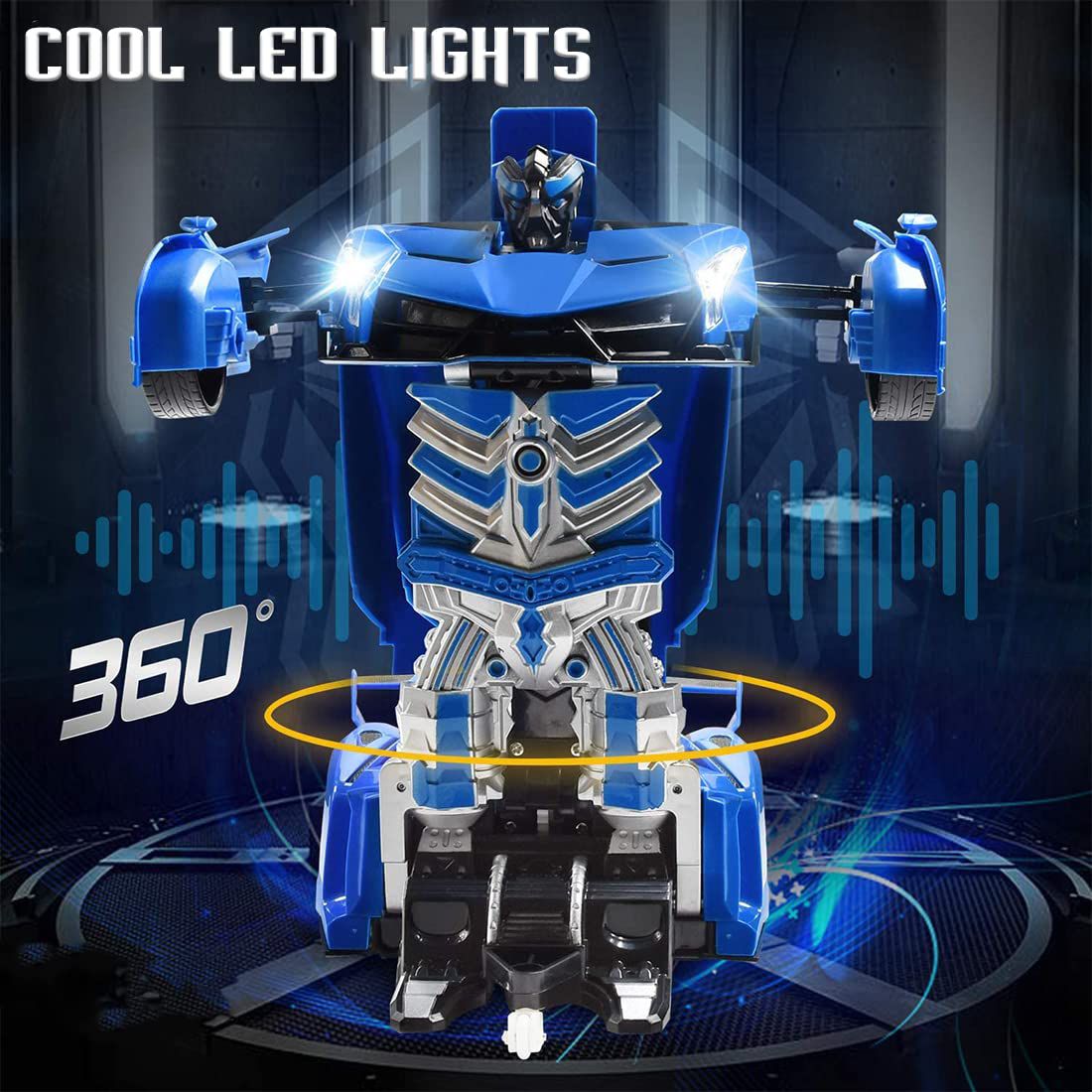 Transformer Remote Control Robot Car Independent 2.4G Robot Deformation RC Car Toy with One Key Transformation & 360 Speed Drifting 1:18 Scale - Blue