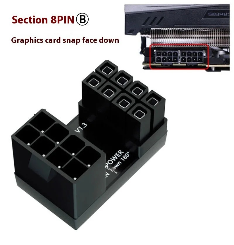 LDPCSJ 180° Rotating Elbow PCI-E Graphics Card Power Supply Adapter Connector GPU PSU Steering 6Pin 8Pin Wiring Artifact