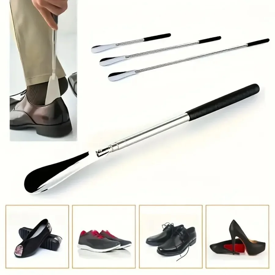 Retractable Stainless Steel Shoe Horn for Elderly, Unisex Long Shoe Pull Helper, Portable Shoe Horn Stick Easy Shoe Wearing Tool