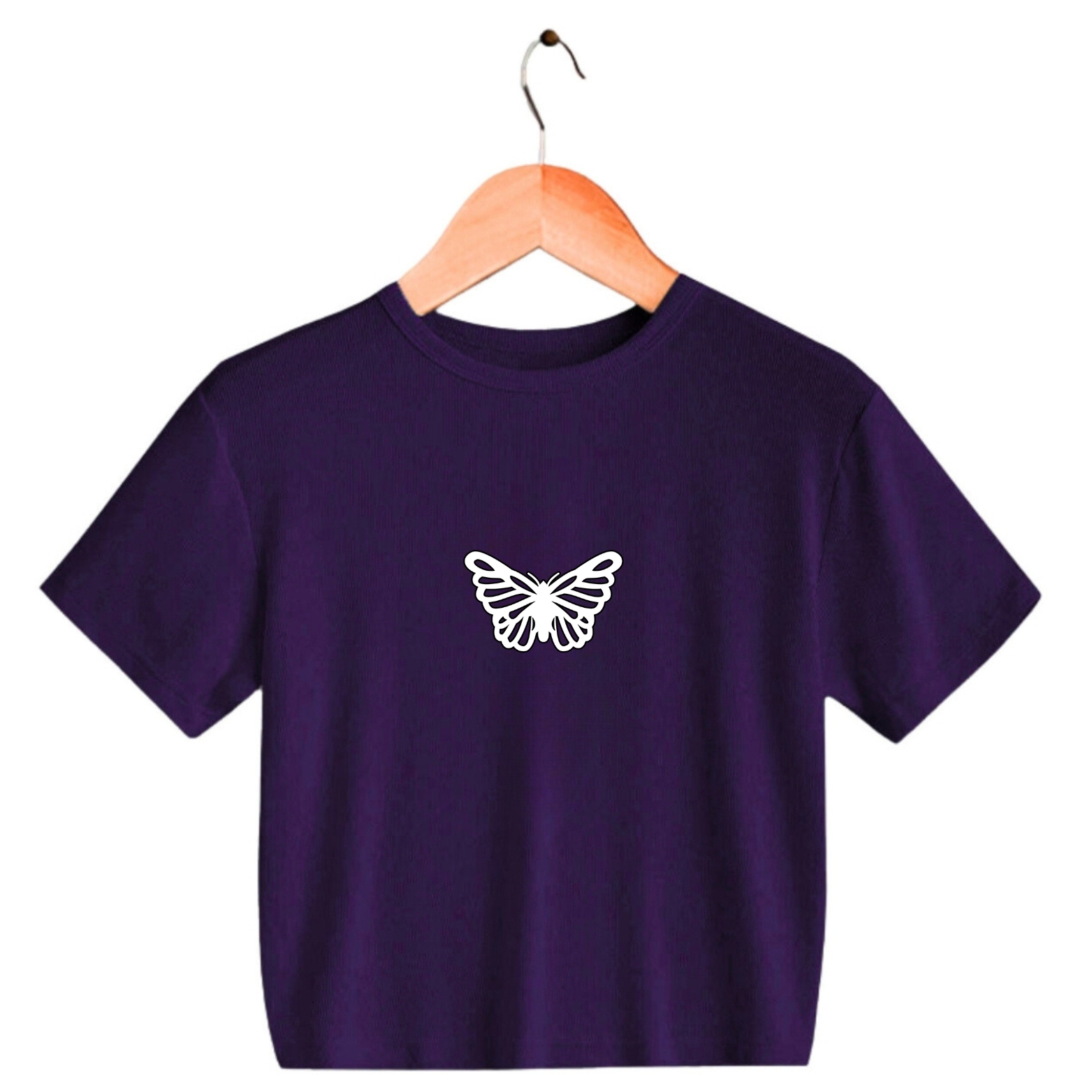 Butterfly Logo Print Round Neck Half Sleeve Cotton Fabric Crop Top T shirt for girls Women Fashion Clothing