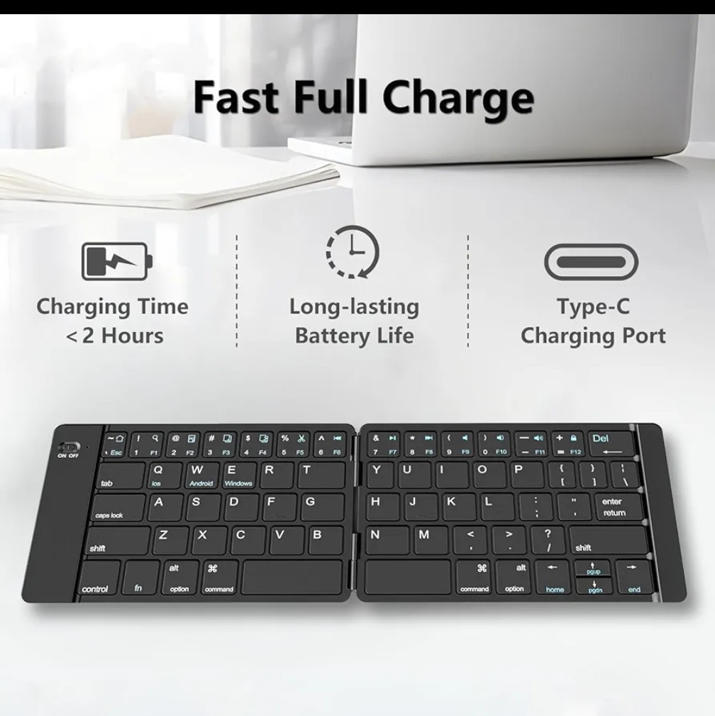 Foldable Keyboard - Portable Travel Keyboard, Rechargeable Full Size Ultra Slim Mini Folding Wireless Keyboard for iOS Android Windows Smartphone Tablet and Laptop