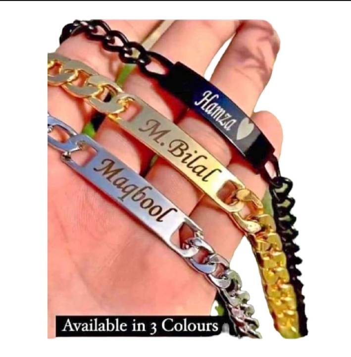 Customized Name Bracelet for Adults  Premium Quality Chain with Name Engraving Available in 3 Colors & Gift Box