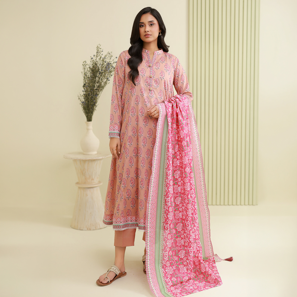 Zellbury Unstitched 3 Piece Lawn Shirt Shalwar Dupatta - 0878 Suit For Women - Cambric Bottom Lawn Dupatta - Essential Unstitched Collection - Unstitched Fabric For Women - Summer - Aug Arrivals