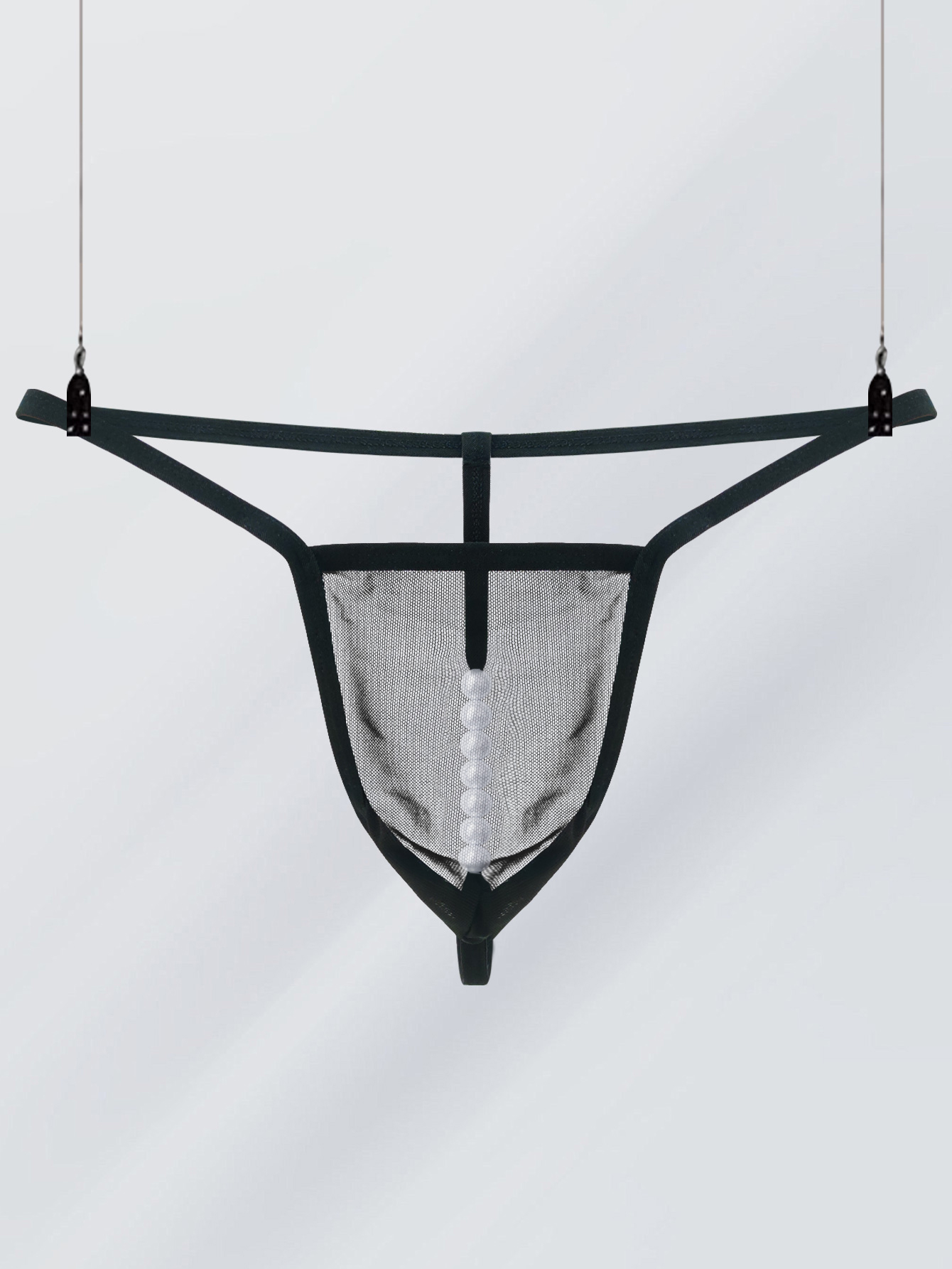 T-back Thongs with Pearls Men  Bulge Pouch Underpants Underwear Mini Panties with Massage Pearls Male See-through Knickers