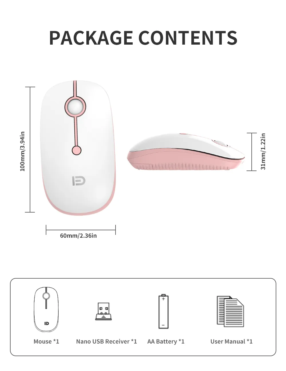 FD I330 Wireless Mouse â€“ 2.4G Silent Click, Adjustable DPI (800/1200/1600), Lightweight & Ergonomic for Laptop, PC, Notebook, Computer