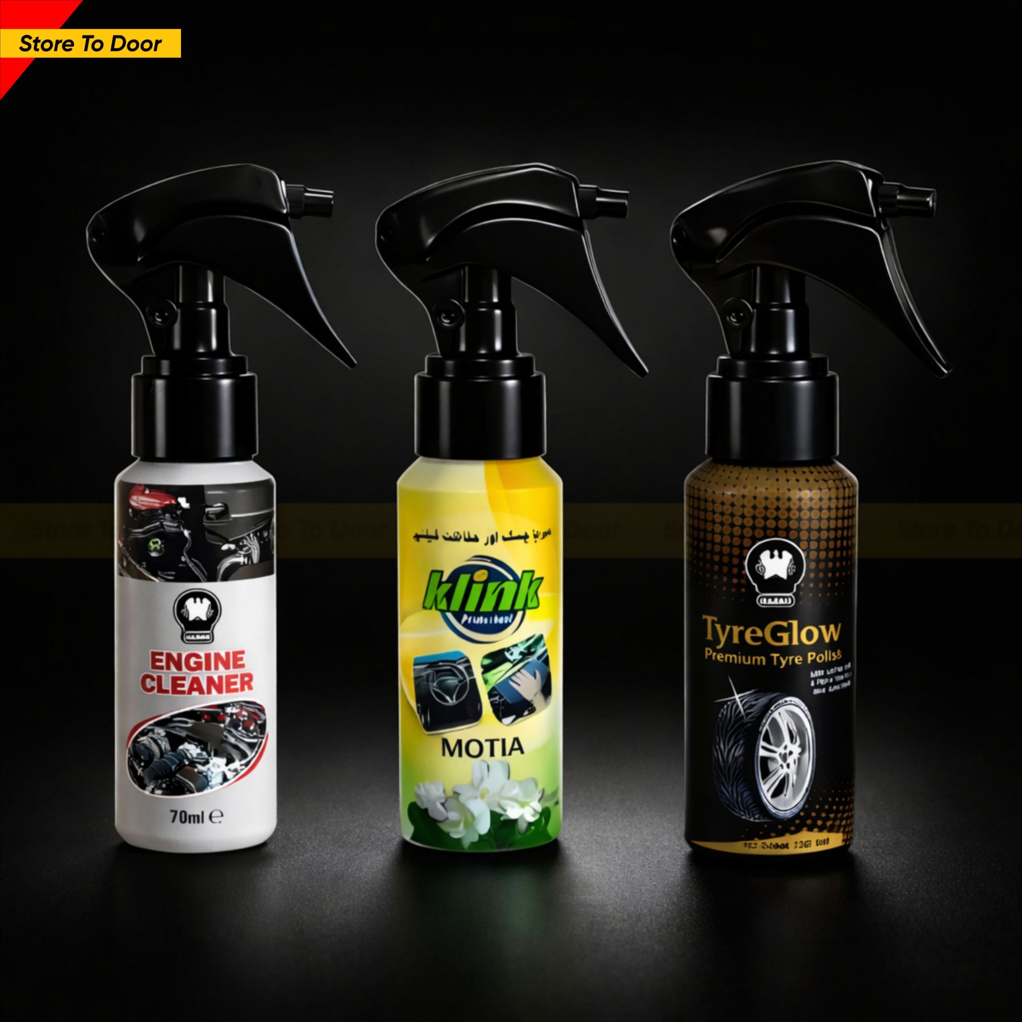 3pcs Tyre Glow, Klink, Engine Degreaser 70ML For Cars & Bikes Tyre Dashboard & Engine Premium Polish Wet Look Shine Spray Bottle