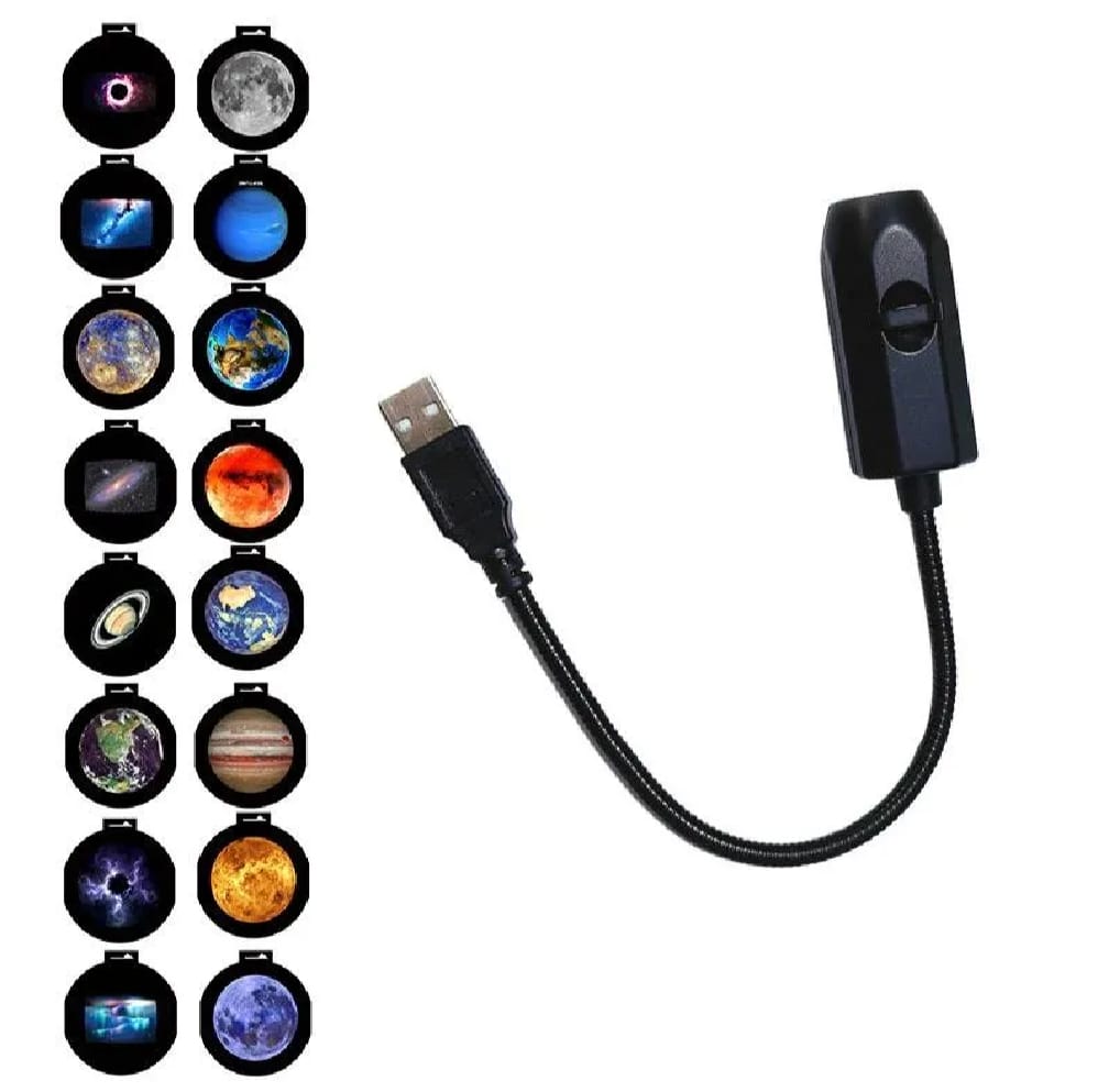 USB Galaxy & Moon Projection Night Light | Mini Flexible USB Projector Lamp | Multiple Slide Patterns | Bedroom, Gaming Room & Home Decor Light