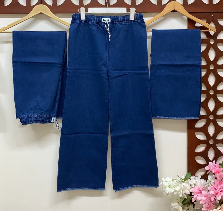 Women's Baggy Pants Dori Elastic Waist Rough Bottom Style Jean Pants Trousers Wide Legs