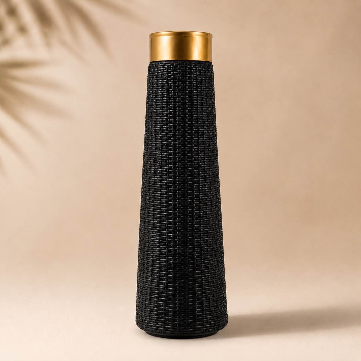 Luxury Black / White Woven Vase with Gold Rim (H=24inches , W= 6 inches)– Modern Decorative Table Accent Floor Planter