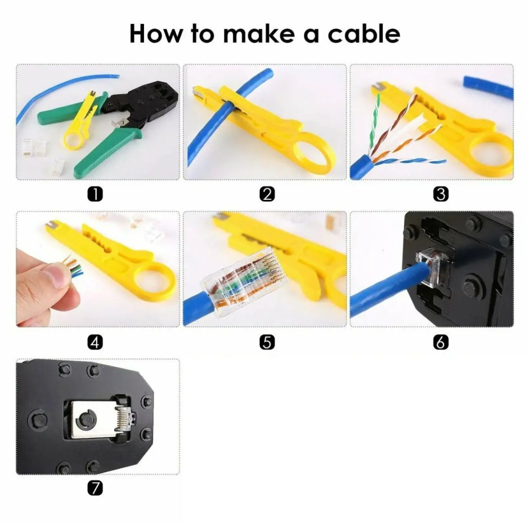 RJ45 3 in 1 Network LAN Ethernet Cable Crimping Tool RJ45 RJ11 RJ12 Crimper Cutter Wire Stripper 8P8C 6P6C 4P4C Multifunction Portable Networking Repair Tool for Cat5 Cat5e Cat6 Cat6A Cat7 Modular Connectors Premium Quality