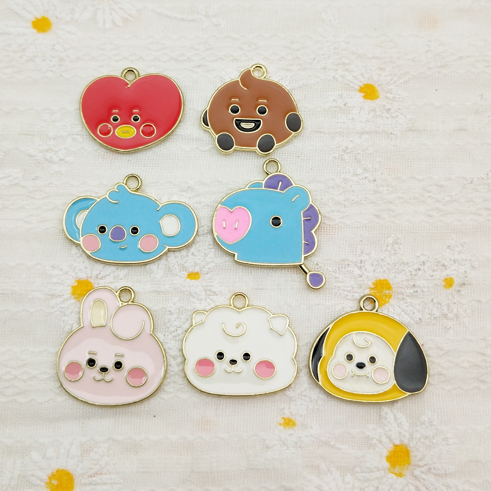 HOT BT21 Cartoon Charm Jewelry Accessories Diy Making Enamel Necklace Earring Pendant Keychain Charms Alloy Metal Gold Plated