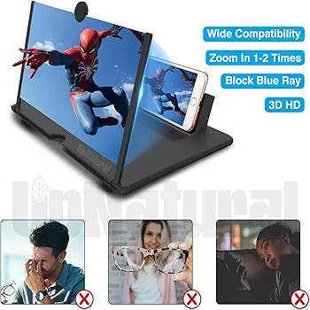 Yilu 12'' Screen Magnifier, 3D Lens Pull-Out Screen Magnifier For Movies, Videos, And Gaming, Mobile Phone Magnifier with Screen Amplifier，Supports All Smartphones