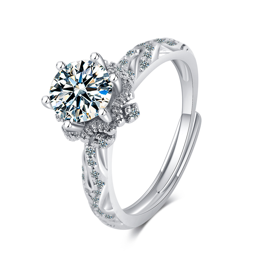 925 Sterling Silver Zircon Adjustable Engagement Rings For Women Wedding Elegant Jewelry Ladies Accessories  R39011