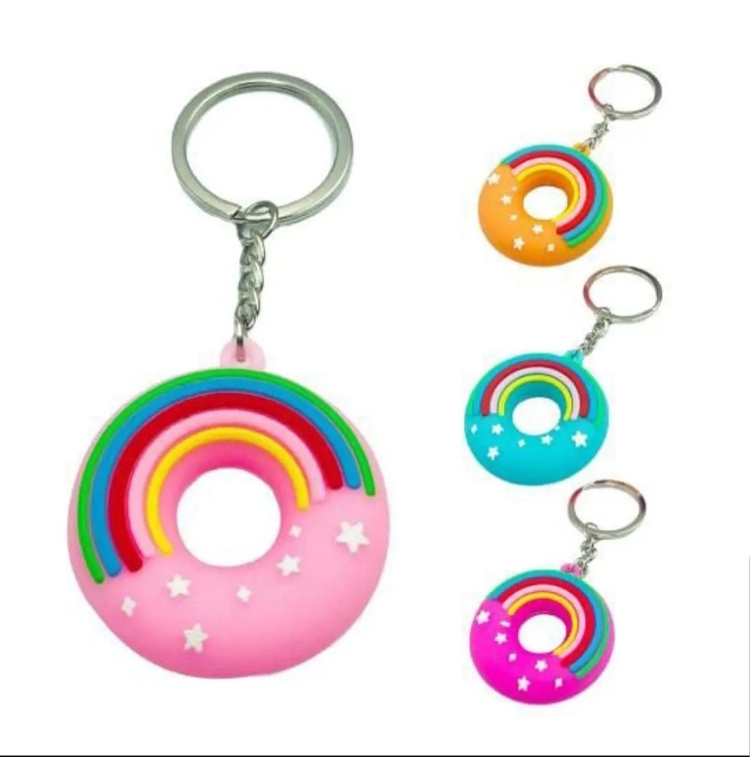 Donut Shape Rainbow Color Silicone Keychain Cute Key Ring Bag Backpack Accessory Gift