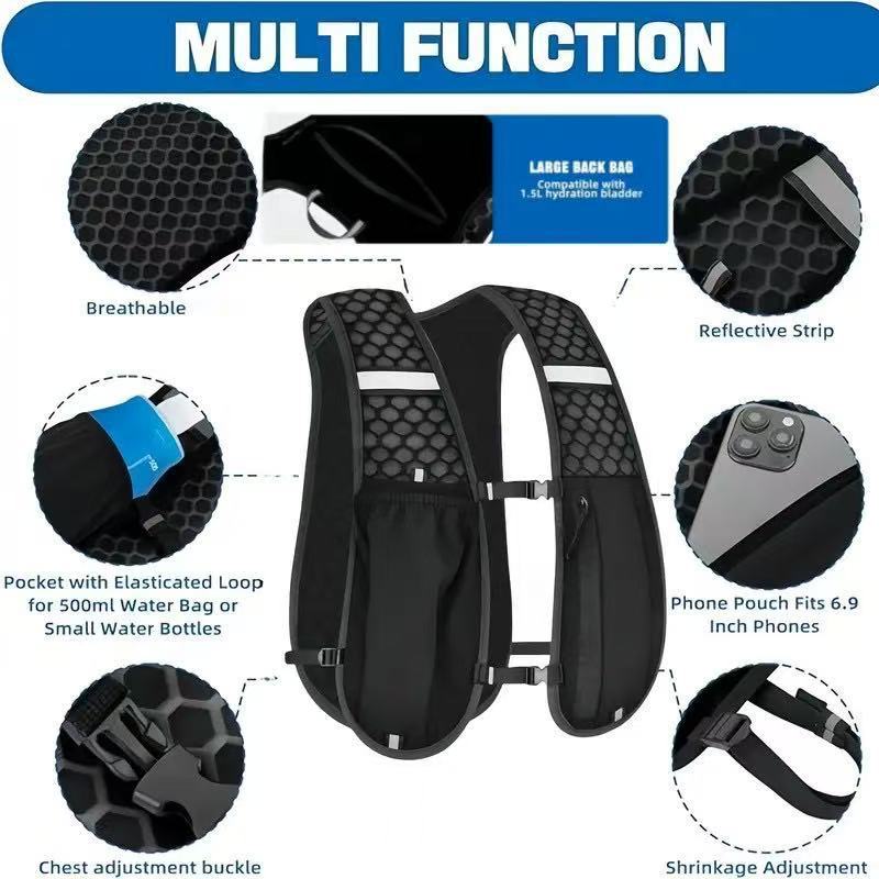 Reflective Running Vest Hydration Pack with Phone Pocket Lightweight Cycling Gear
