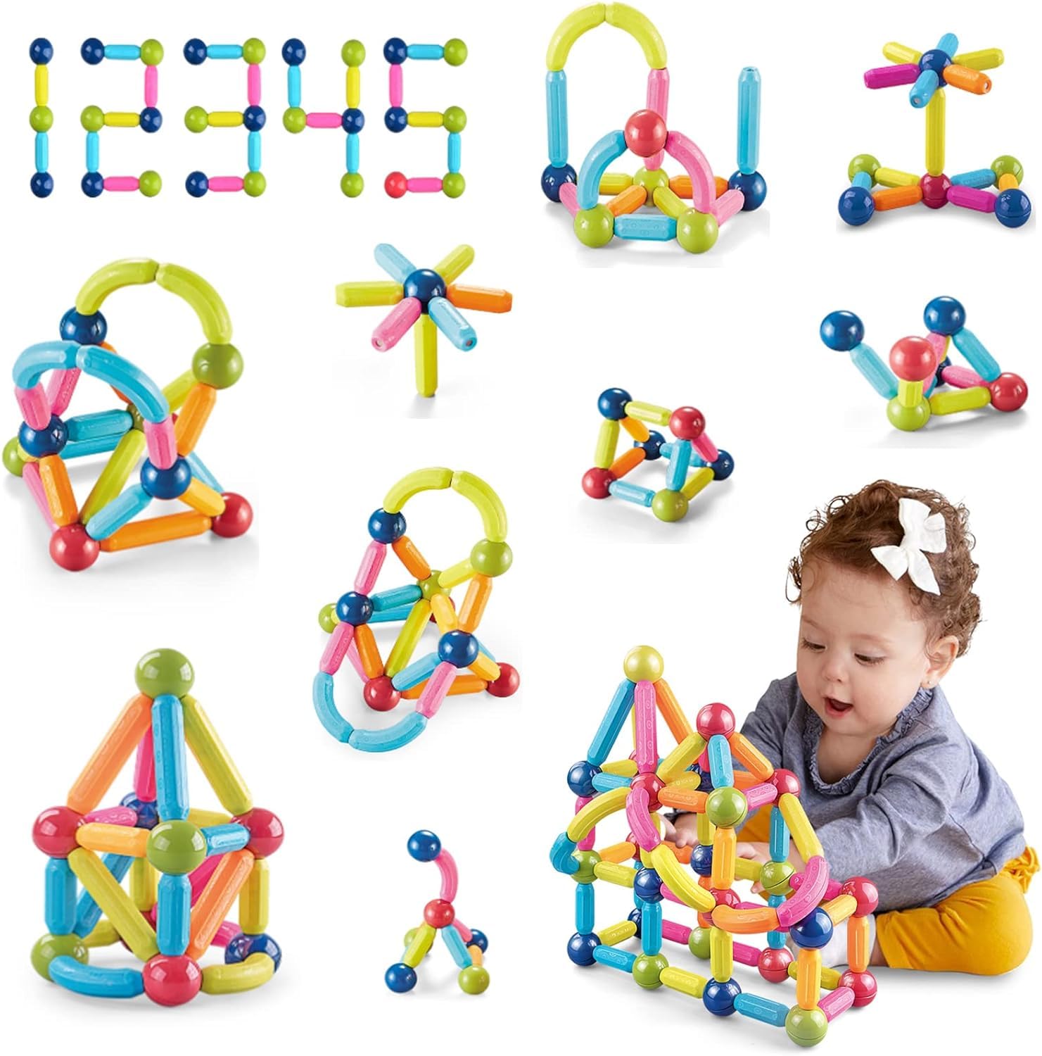 Learning Boys Girls Toys Age 4-5,Magnetic Blocks Magnet Toys for Toddlers 1-3,Magnetic Balls and Rods Set Educational Magnet Building Blocks,Kids Toys for 3+ Year Old Gifts(25pcs)