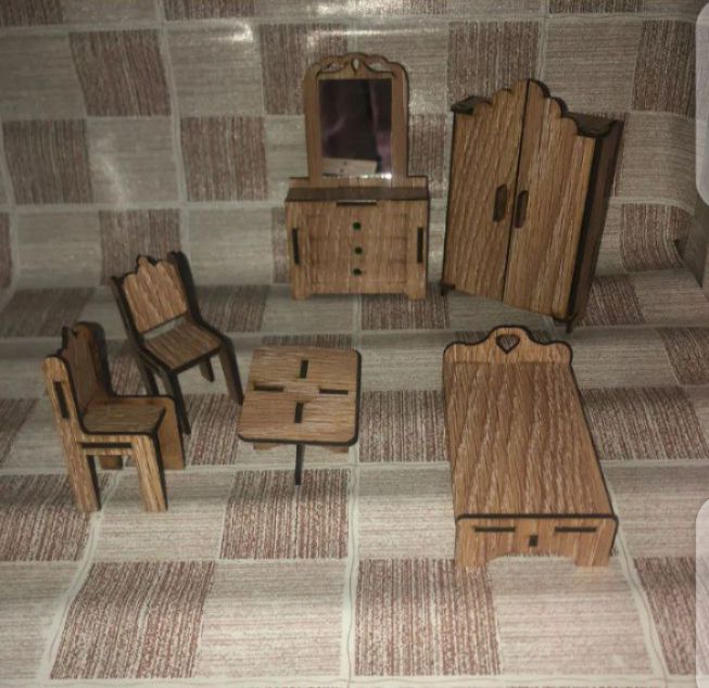 Toy bed and chair set, complete set for dolls, play furniture set