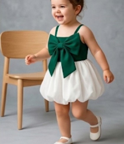 2 piece summer collection baby girl dress 14 August green shirt and white colour trouser