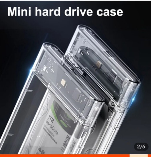 Portable External USB 2.5 transparent HDD and SSD case