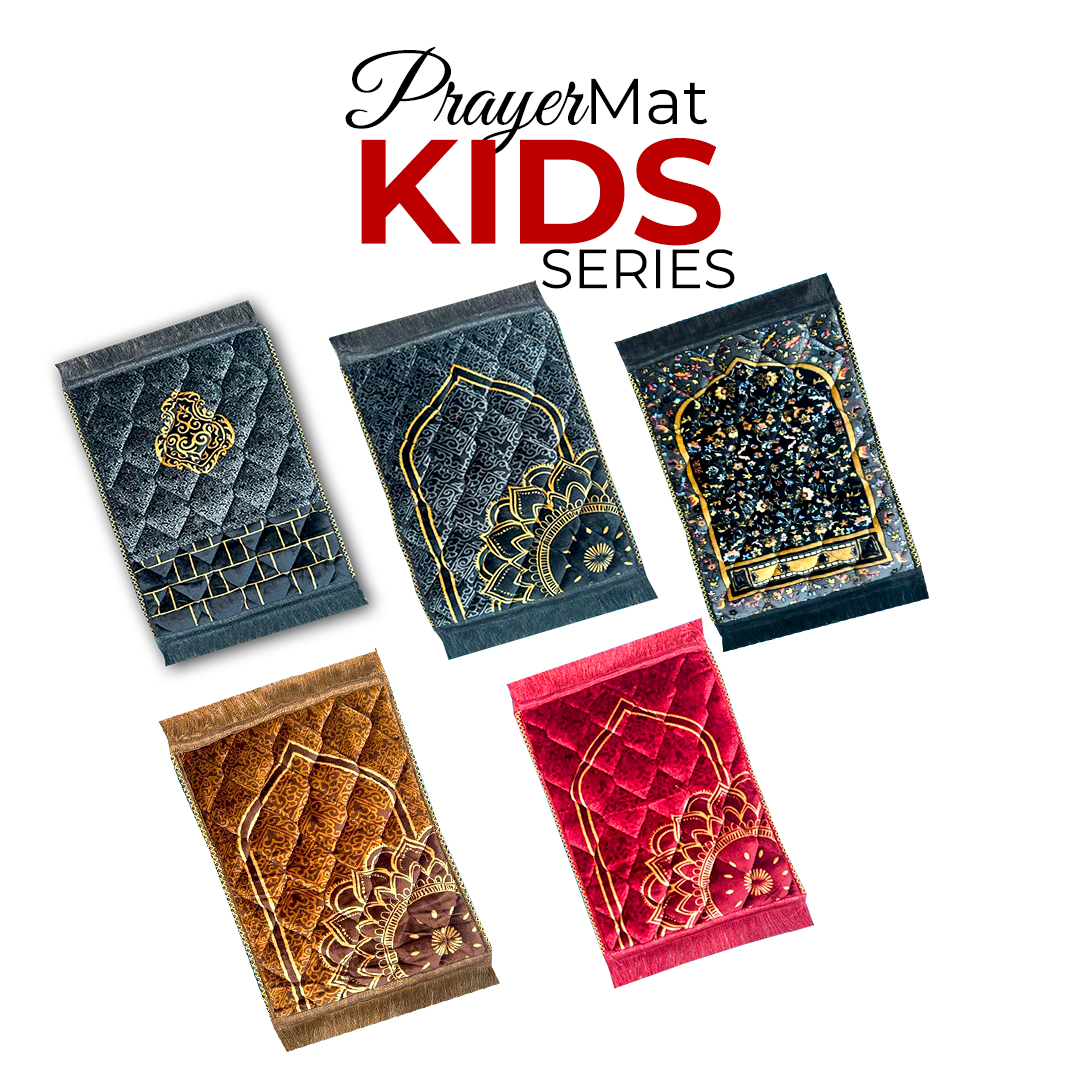 Soft Velvet Kids Prayer Mat 40x60 cm Polyester Embossed Janamaz Rug
